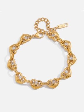 18K Gold Plated CZ Heart Link Bracelet